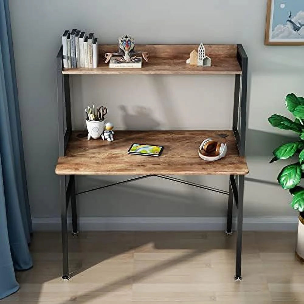 43 Inch Rustic Brown Computer Ladder Desk with Shelves L6727