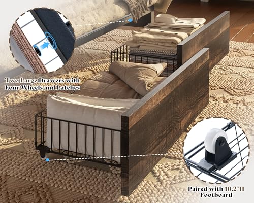 Grey King Bed Frame with Storage Drawers and Bookcase Headboard N95195
