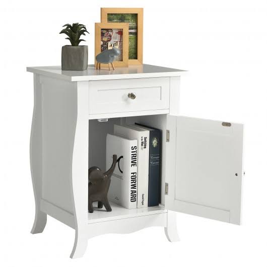 White Wooden Accent End Table with Drawer Y45251