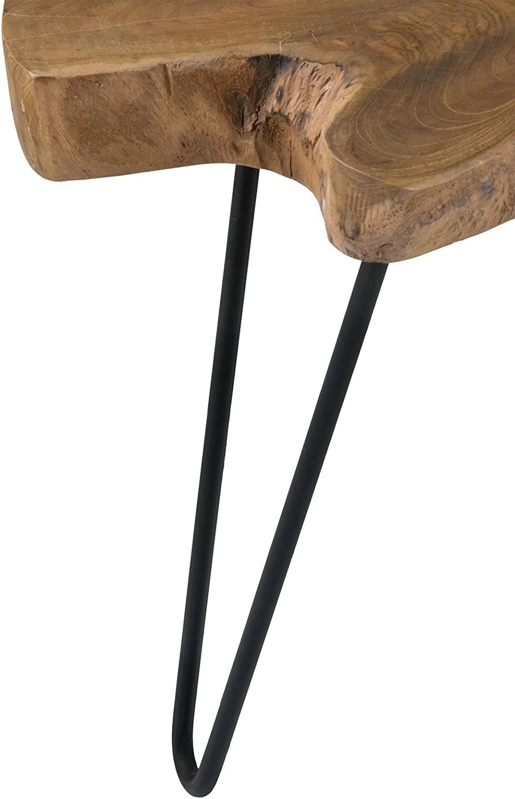 Handcrafted Natural Live-Edge Teak Top Table with Hairpin Legs M85350