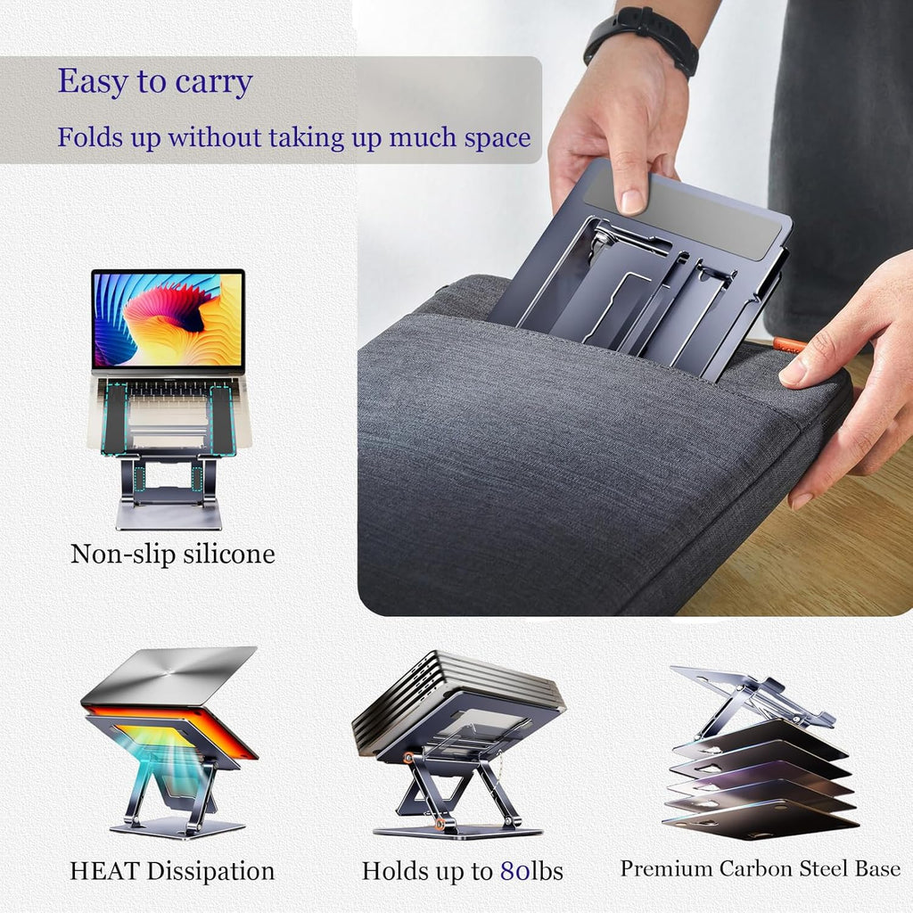 Adjustable Height Laptop Stand with Phone Holder, Foldable Laptop Riser U3610