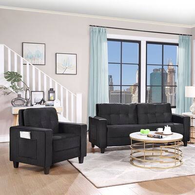 3 Piece Black Velvet Living Room Set U71481