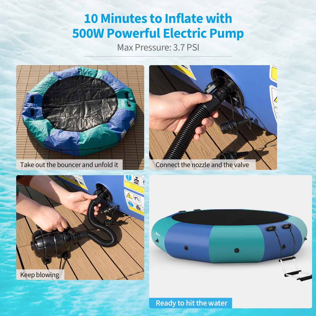 Blue & Green Inflatable Water Trampoline A698