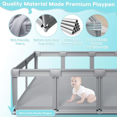 Large Baby Playpen with Soft Breathable Mesh, Grey H96505