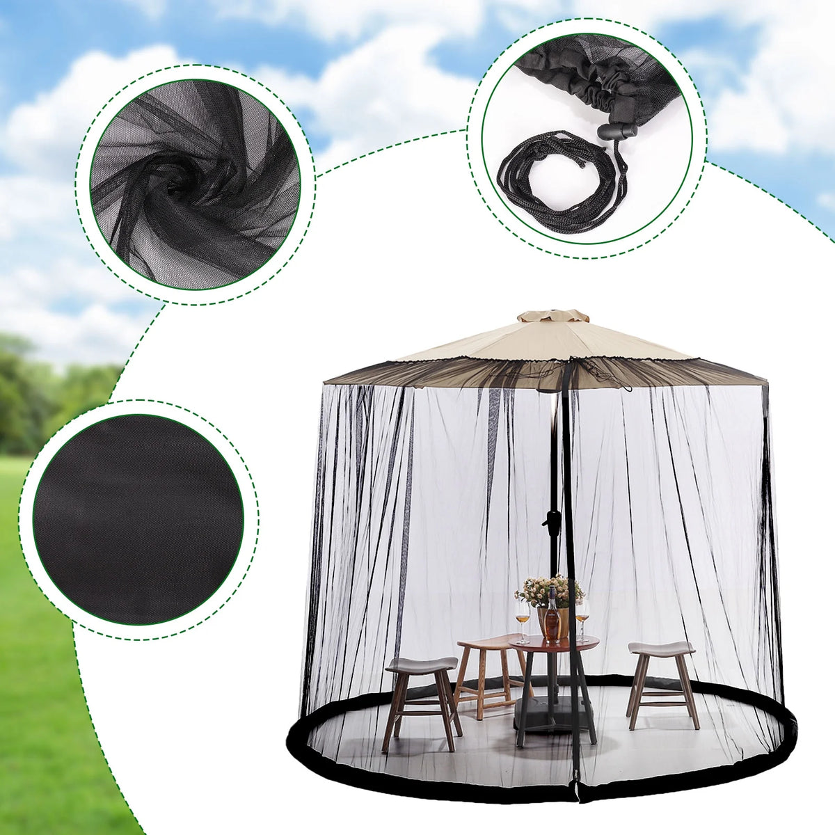 Patio Umbrella Table Mesh Screen Cover with Zipper K994040