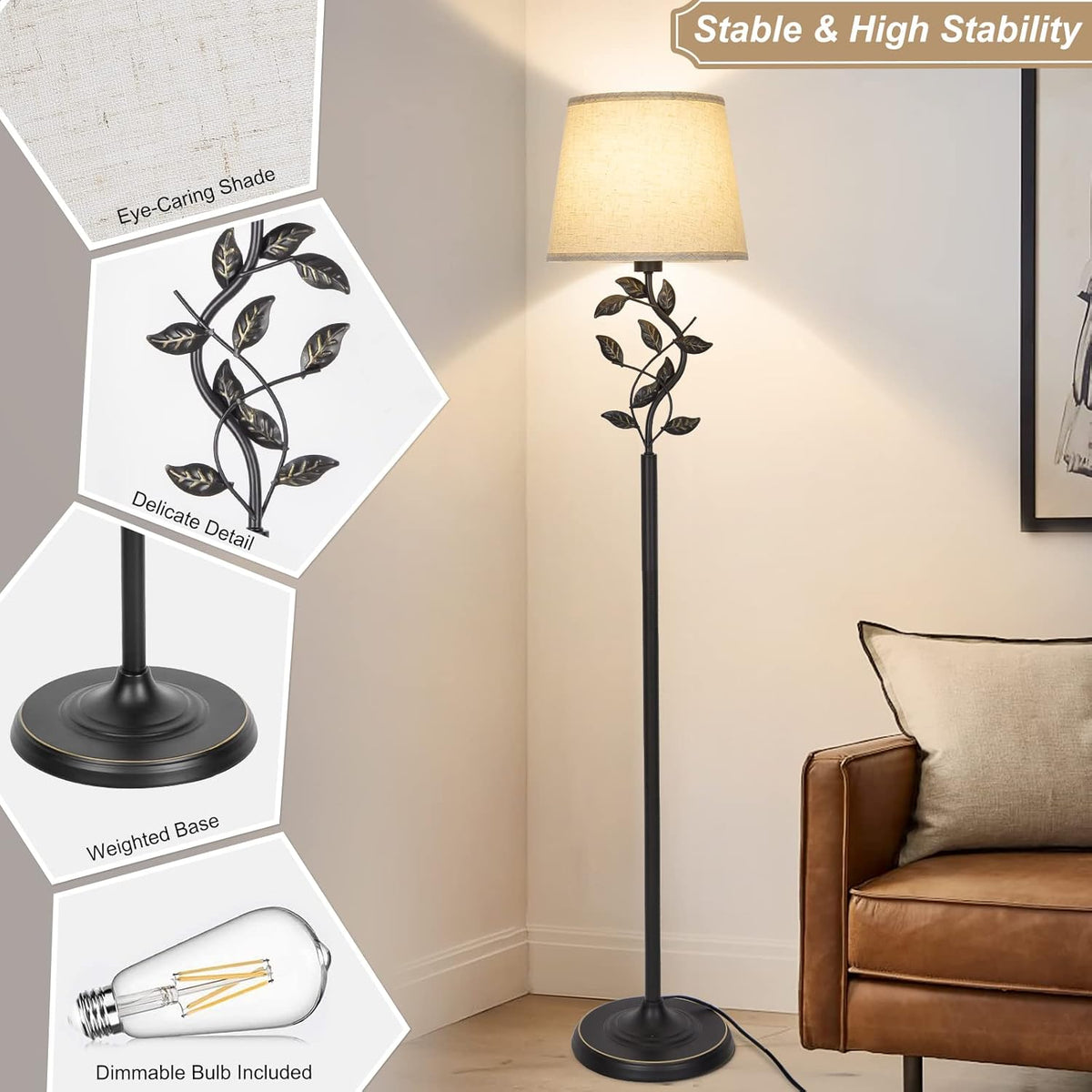 Fully Dimmable LED Floor Lamp with Delicate Leaves, 8W Bulb Included X287293