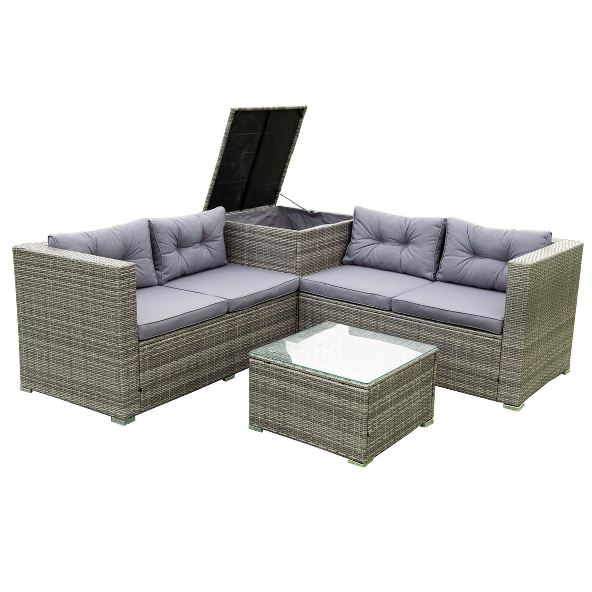4 Piece Patio Sectional Wicker Rattan Outdoor Furniture Sofa Set Grey F8864