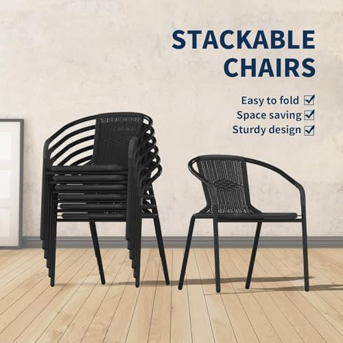 Black Set of 6 Rattan Stackable Outdoor Dining Chairs T633815