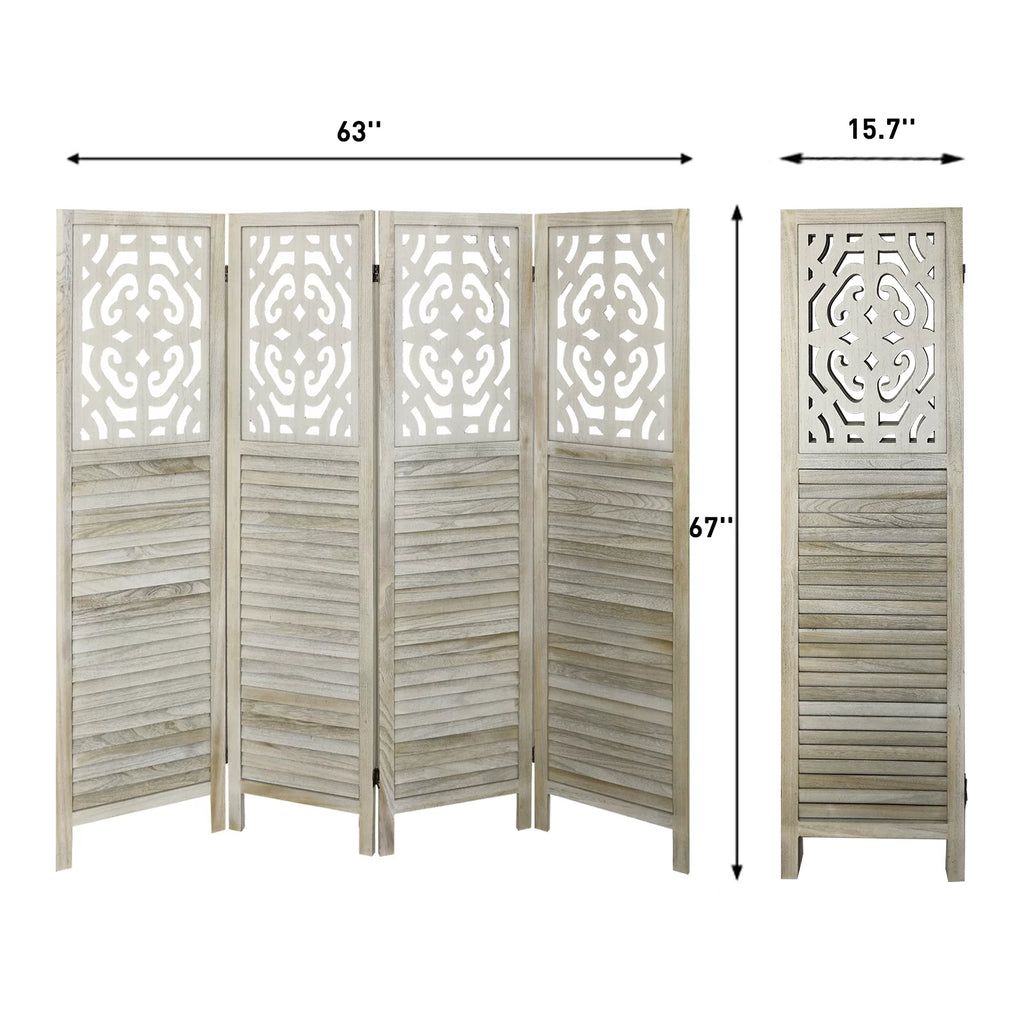 4 Panels Wood Carved Room Divider L66518