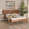 Walnut Brown Wood and Natural Rattan Full Size Platform Bed G49504