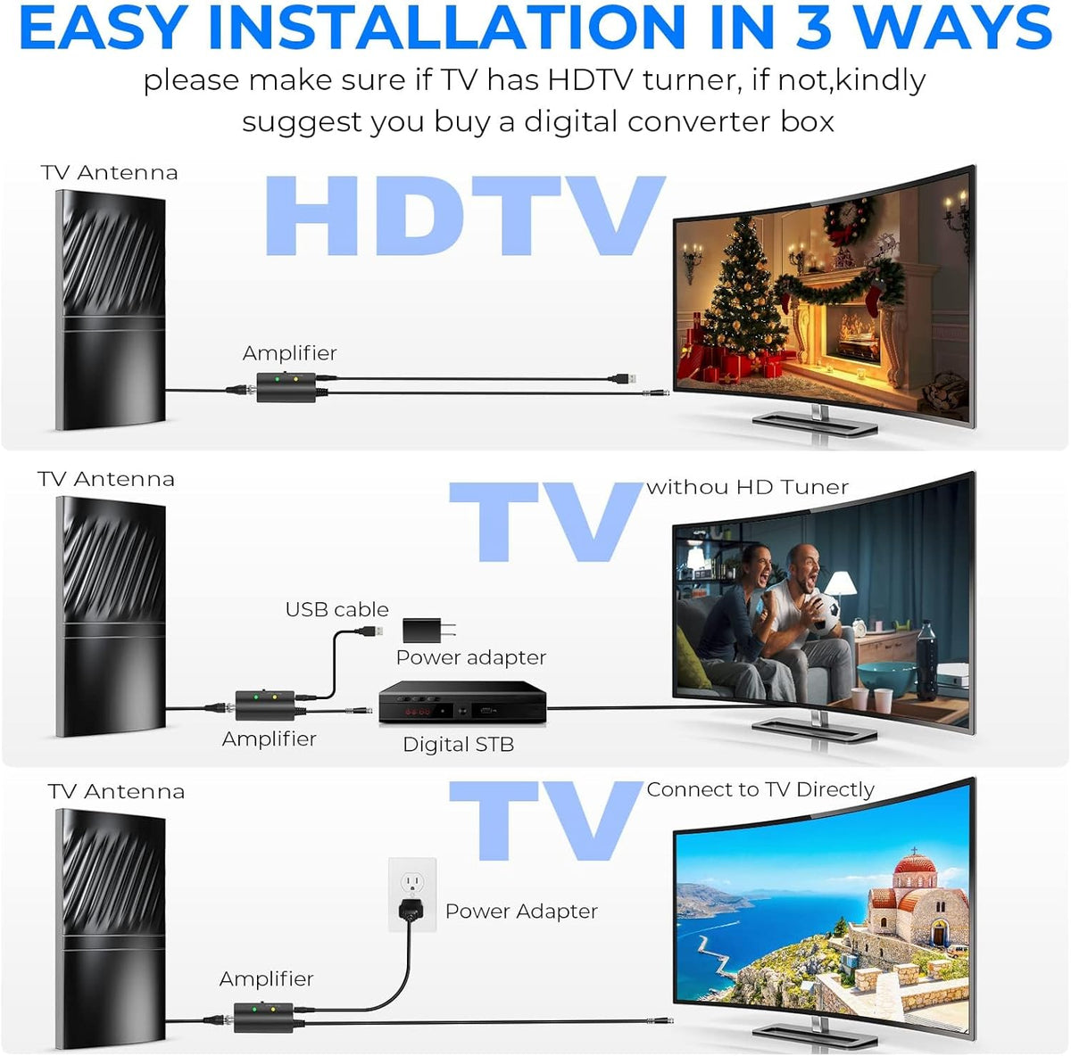 Amplified HD TV Antenna with 52ft Coax Cable X58215