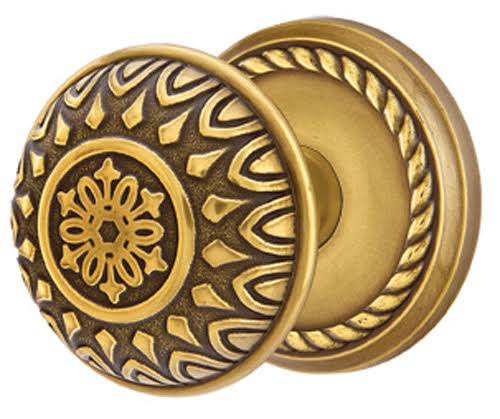 Solid Brass Passage Door Knob Set with Rope Rosette R171077