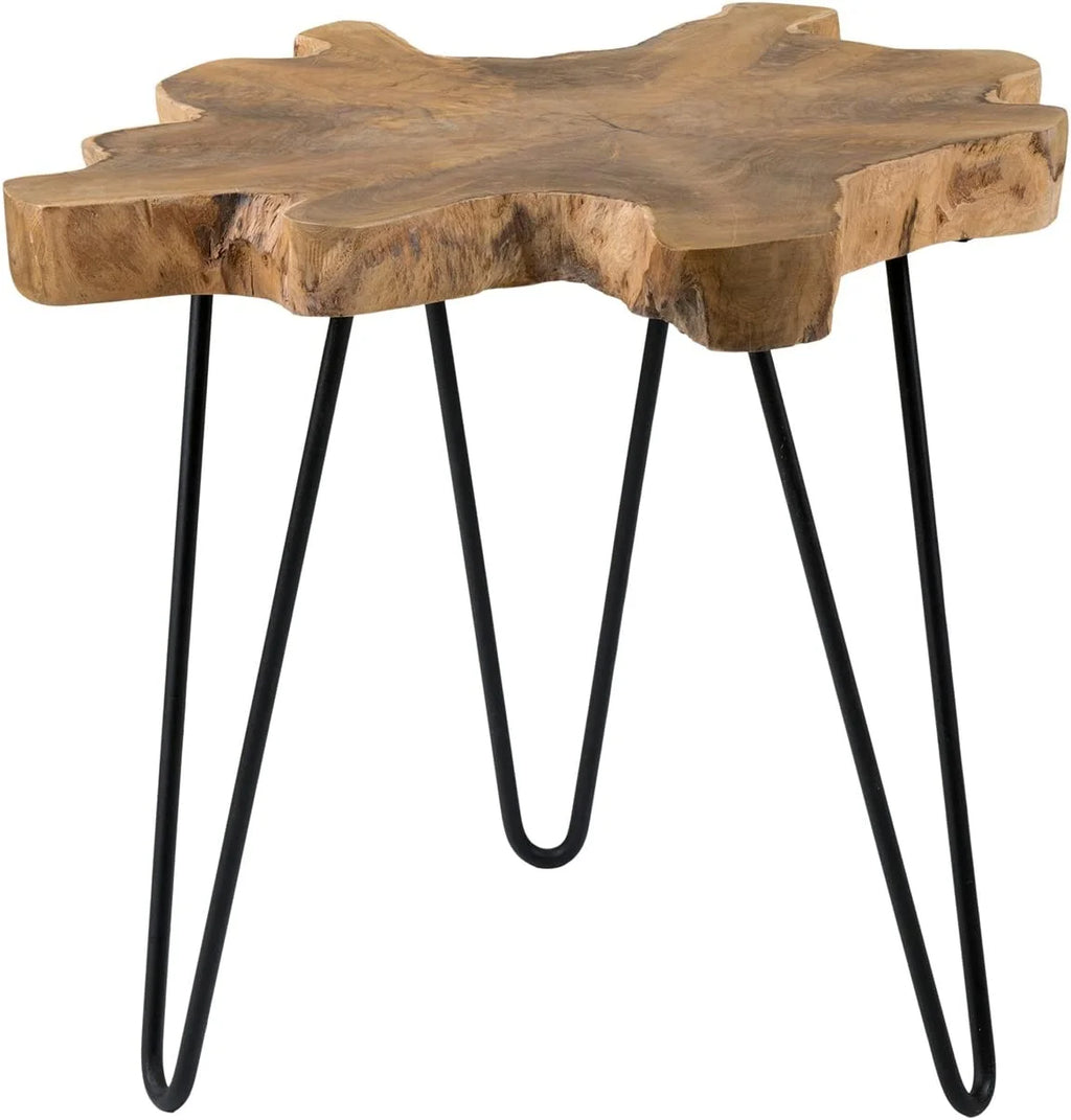 Handcrafted Natural Live-Edge Teak Top Table with Hairpin Legs M85350