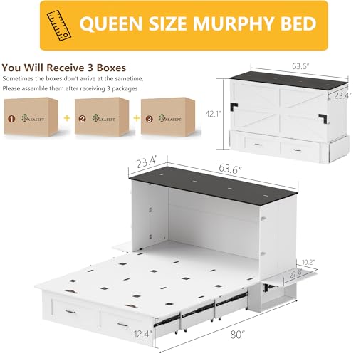 Queen Murphy Bed with Storage and Charging Station I3811
