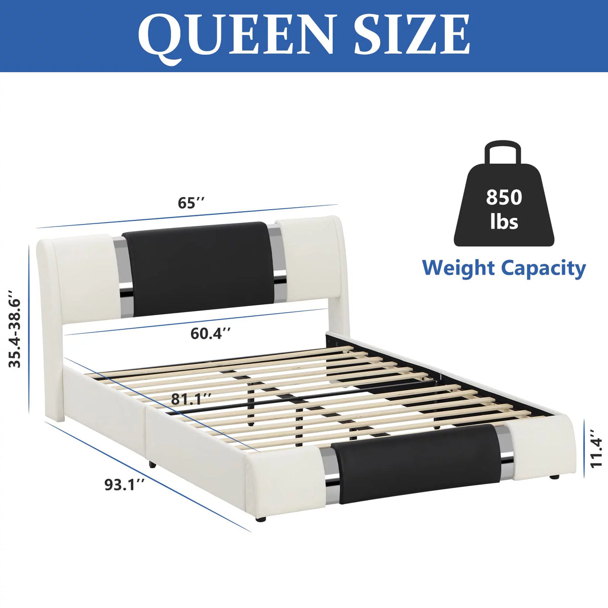Queen Size Faux Leather Upholstered Platform Bed Frame with LED Light Headboard Q682