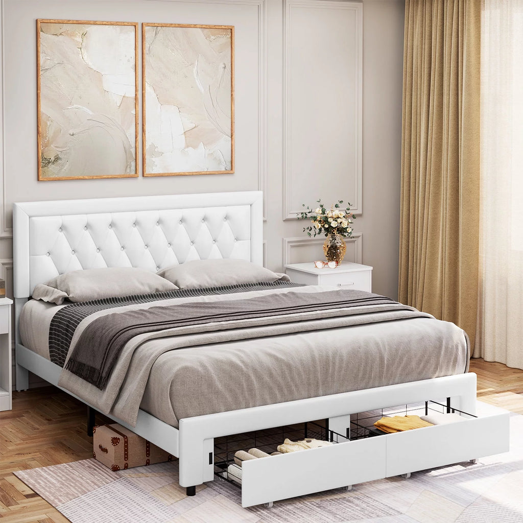 Queen Size Black PU Leather Upholstered Platform Bed Frame H238900