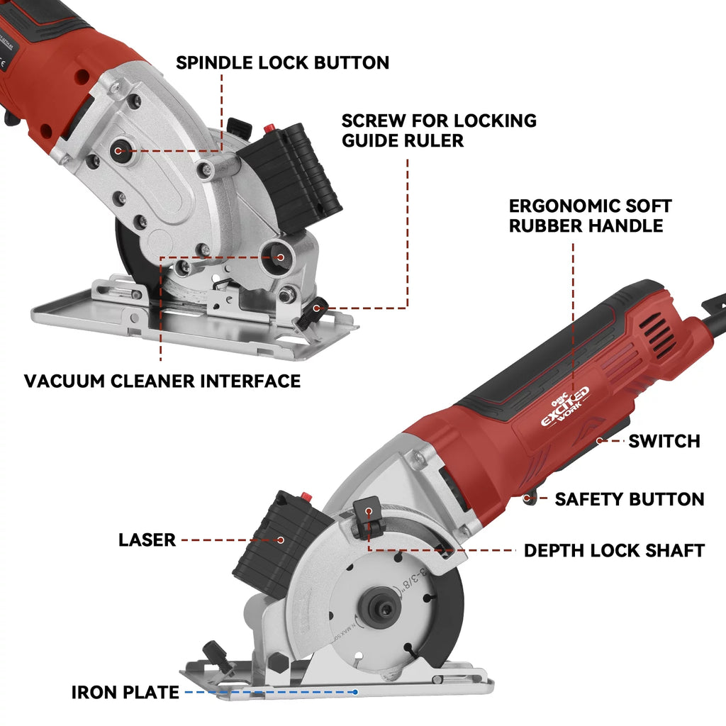 Mini Circular Saw, 5000RPM Electric Compact Circular Saw with 3 Blades L457