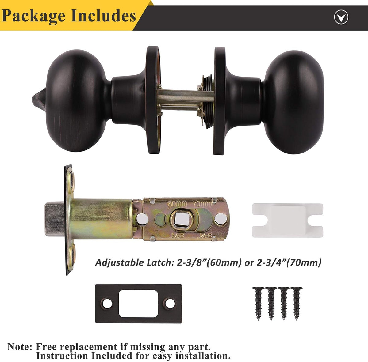 6 Packs Oil Rubbed Bronze Privacy Door Knobs with Lock S379855