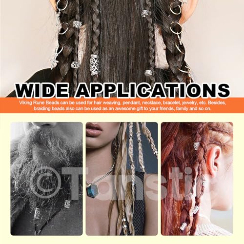 300Pcs Viking Rune Beads Hair Beard Beads Set including 5Pcs Black Pull Hairpin Quick Beader Hairpins and 200Pcs Black Rubber Bands with a Bag R3086