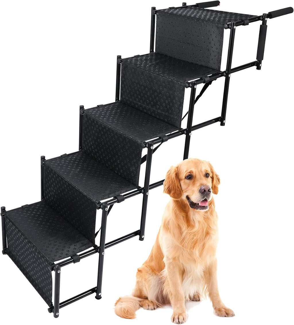 Black 5 Steps Metal Fram Folding Pet Dog Car Ramp with Shoulder Strap I1764