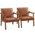 Light Brown Faux Leather Armchair with Solid Wood Legs A4135