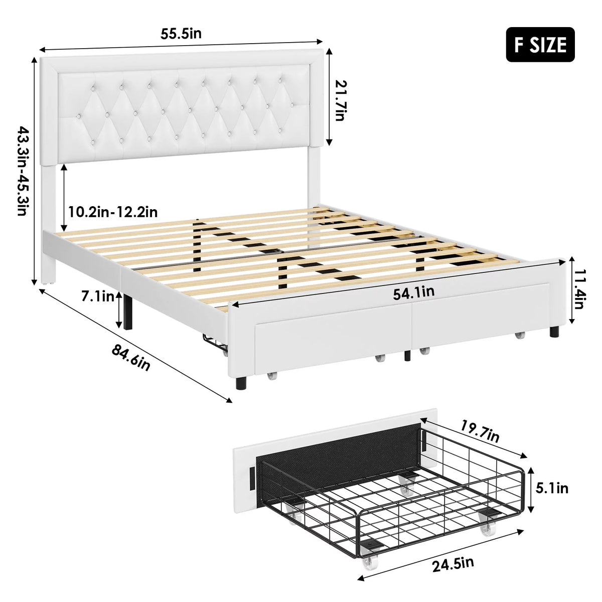 Queen Size Black PU Leather Upholstered Platform Bed Frame H238900