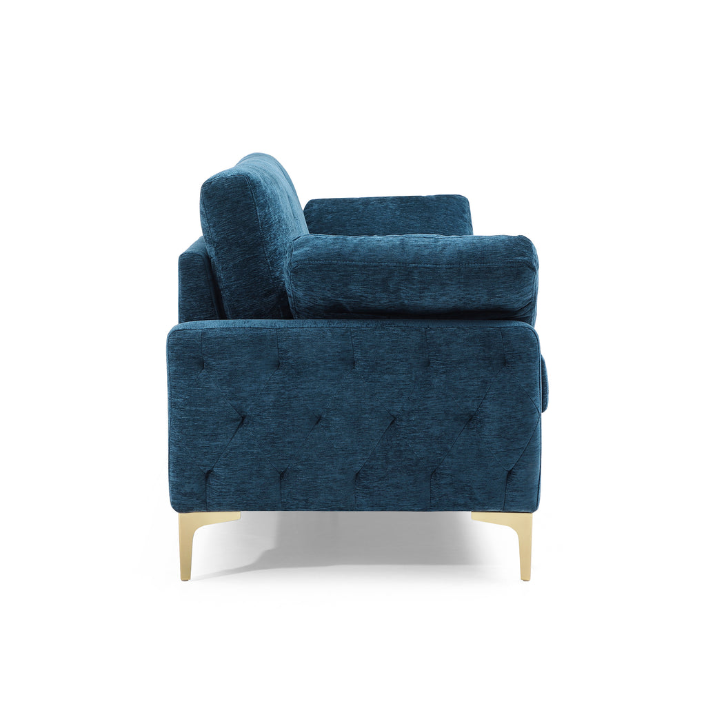 Blue Chenille Upholstered 3-Seater Couch Sofa with 2 Armrest Pillows D236