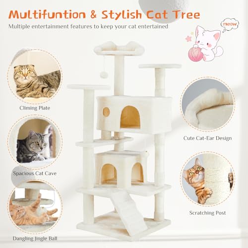 54-Inch Multi-Level Cat Tree Tower with Sisal Scratching Post G839