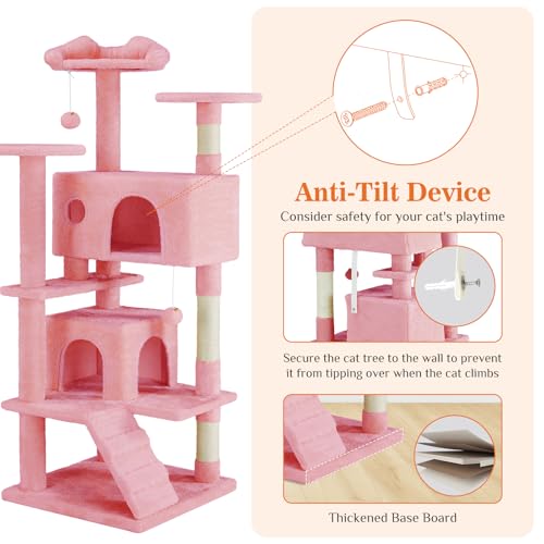 54-Inch Multi-Level Cat Tree Tower with Sisal Scratching Post G839