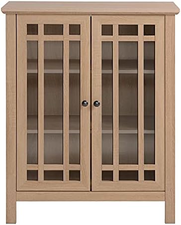 Light Oak Wood Sideboard Buffet with Double Framed Tempered Glass Doors X2603