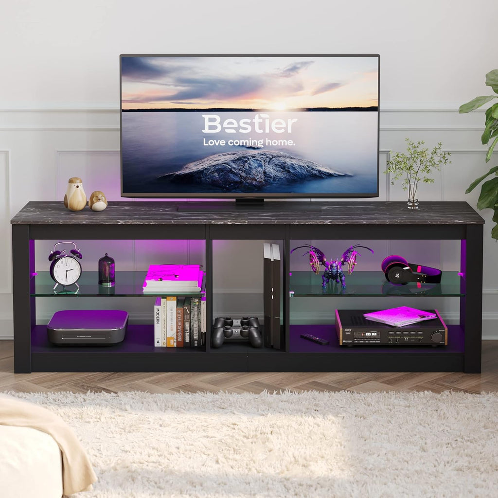Rustic Brown 42 Inch TV Stand with Glass Shelf M64015