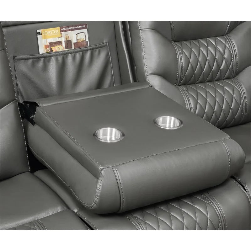 Charcoal Tufted Faux Leather Power Sofa T65386