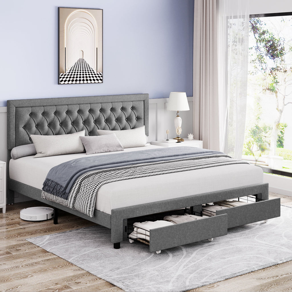 Queen Size Black PU Leather Upholstered Platform Bed Frame H238900