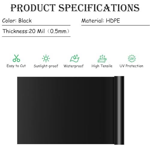 Black 20 Mil HDPE Pond Liner 10×13ft S59065