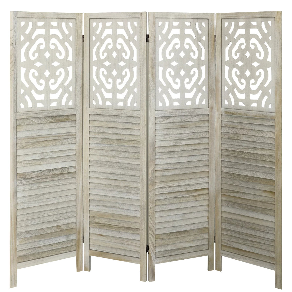 4 Panels Wood Carved Room Divider L66518