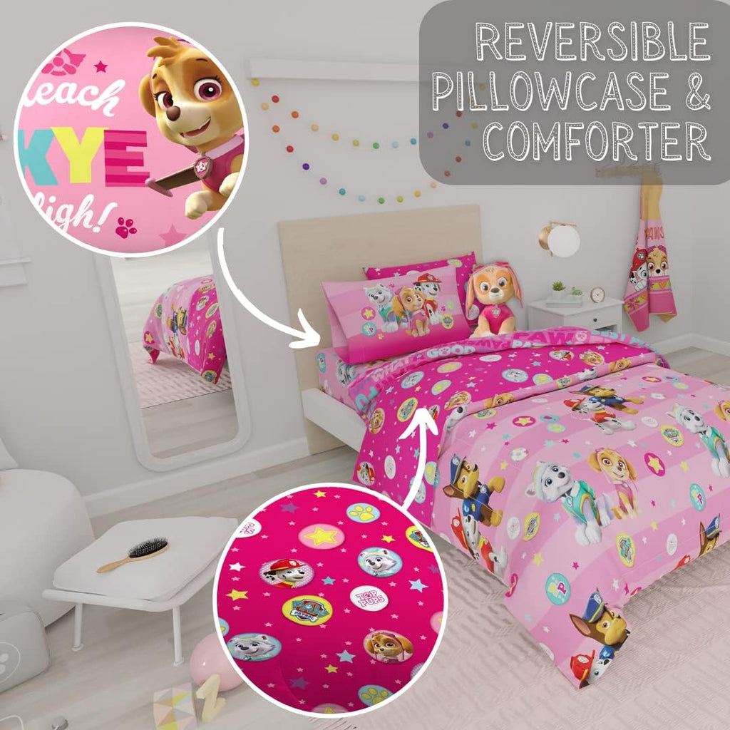 Twin Bedding Set with Reversible Comforter, Flat & Fitted Sheets, Pillowcase & Sham + Window Curtains N240820