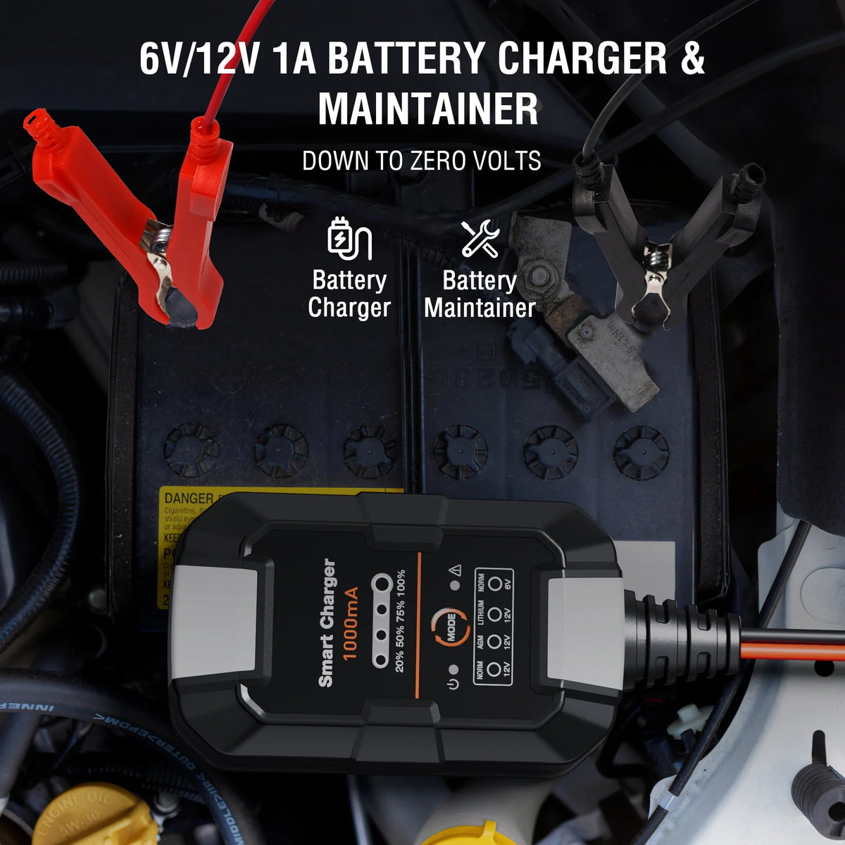 6V/12V 1A Trickle Charger Battery Maintainer B377189