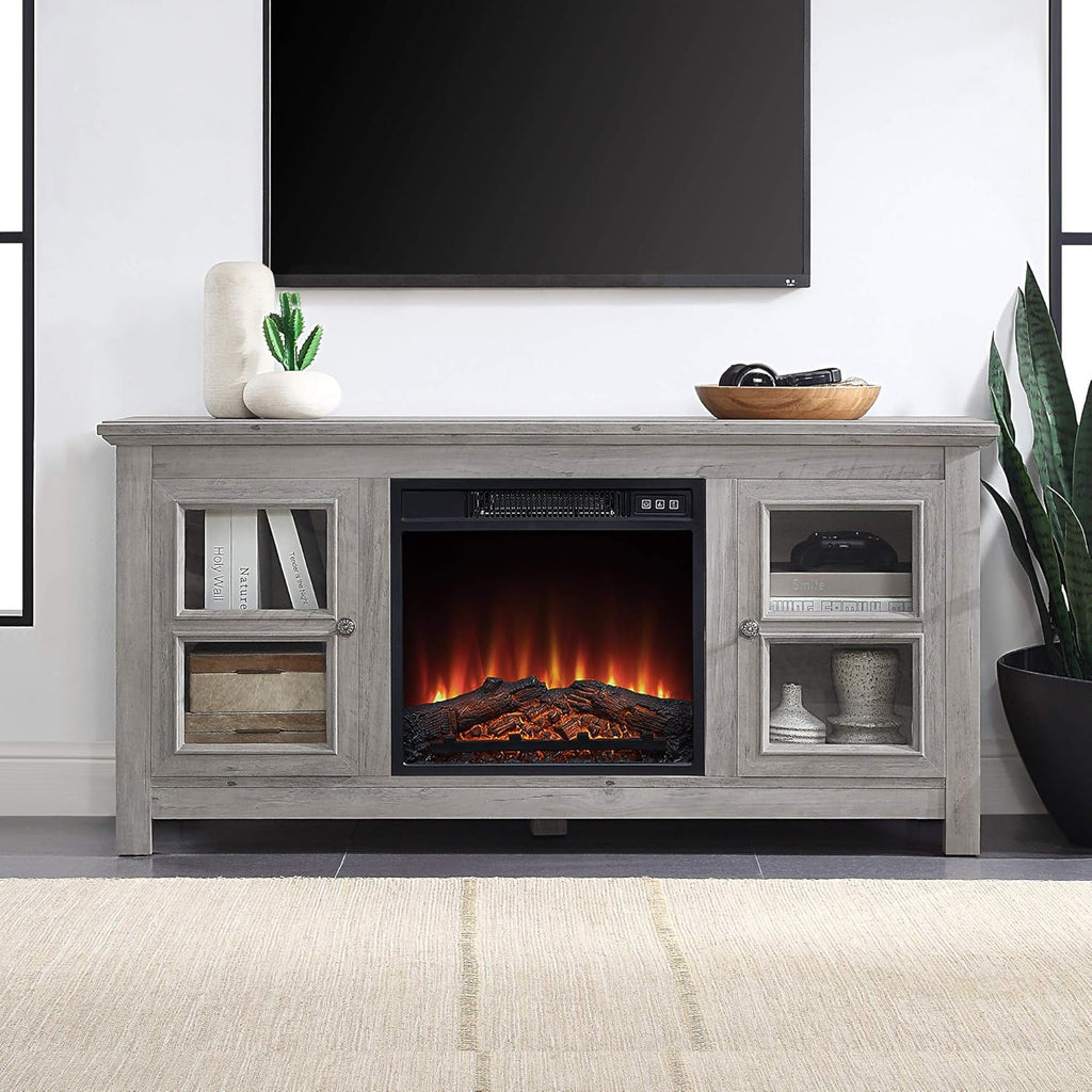 Electric Fireplace TV Stand for TVs up to 55 Inch with Storage Shelves & Cabinets U18857