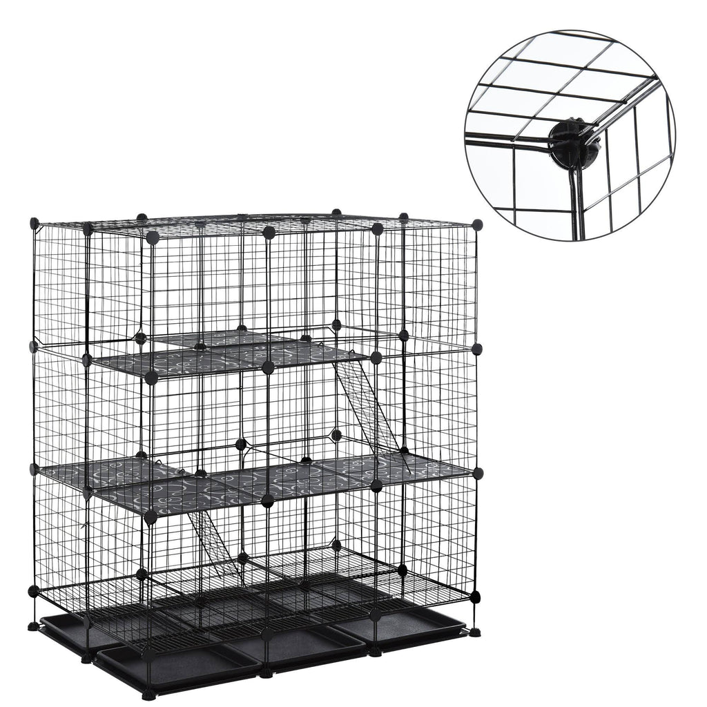 Black Steel Pet Playpen with Trays C577