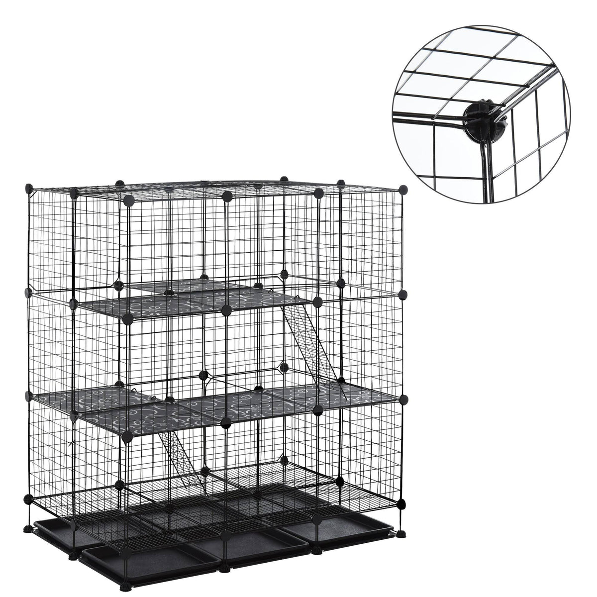 Black Steel Pet Playpen with Trays C577