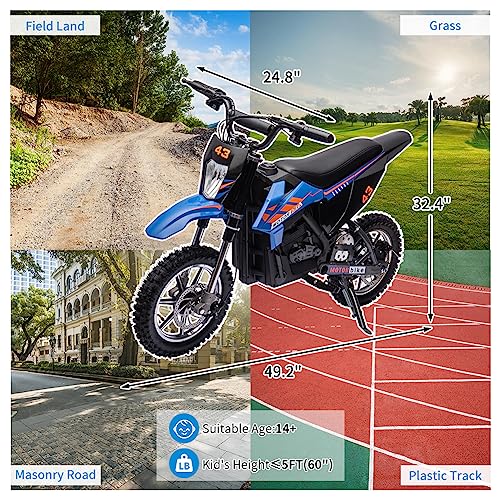Blue Electric Dirt Bike 500W Brushed Motor 15.5MPH Leather Seat R718640