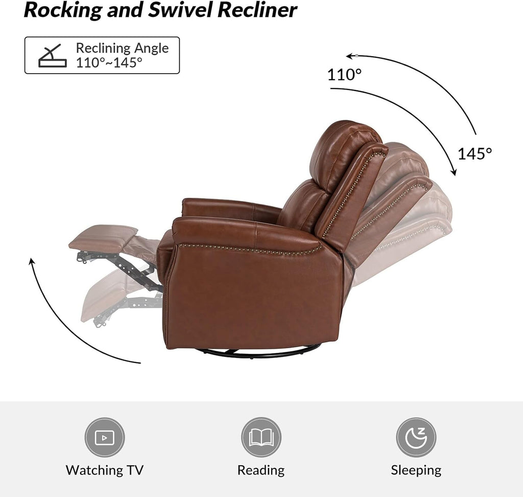 Genuine Leather Power Swivel Recliner with Metal Base E6537