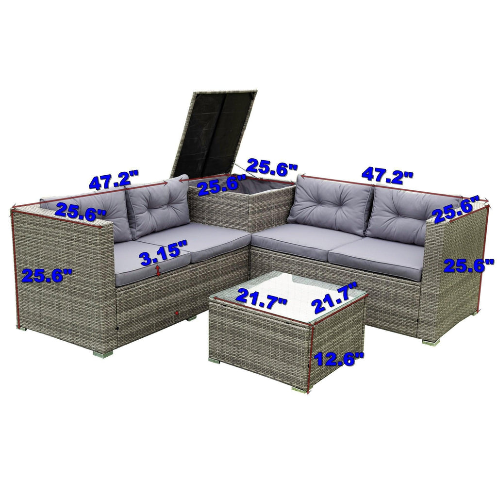 4 Piece Patio Sectional Wicker Rattan Outdoor Furniture Sofa Set Grey F8864