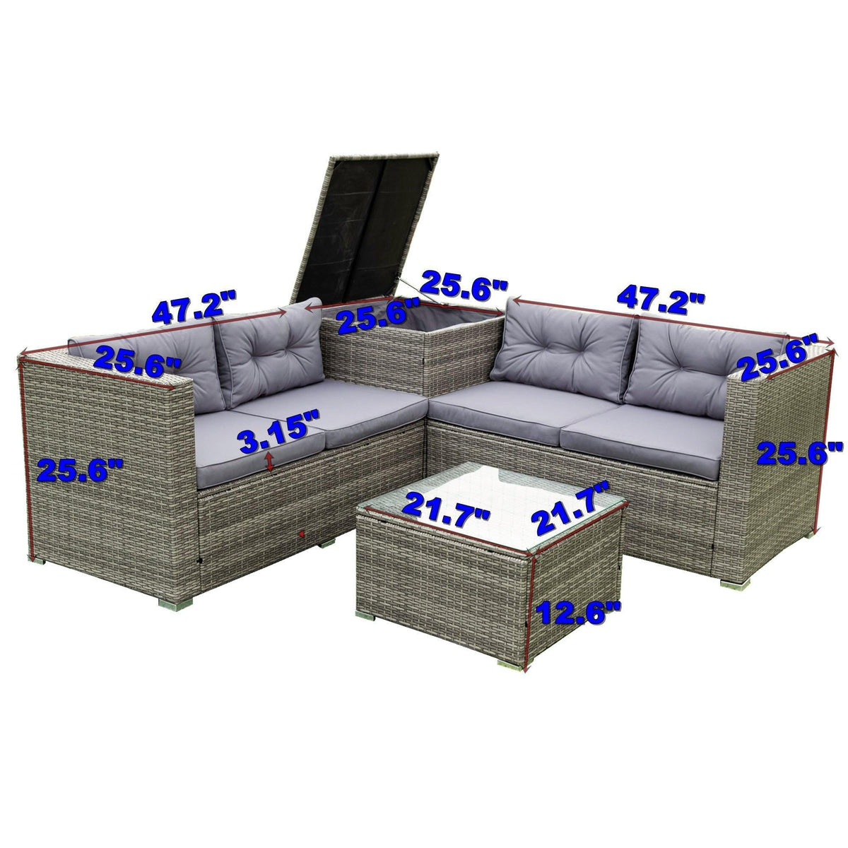 4 Piece Patio Sectional Wicker Rattan Outdoor Furniture Sofa Set Grey F8864