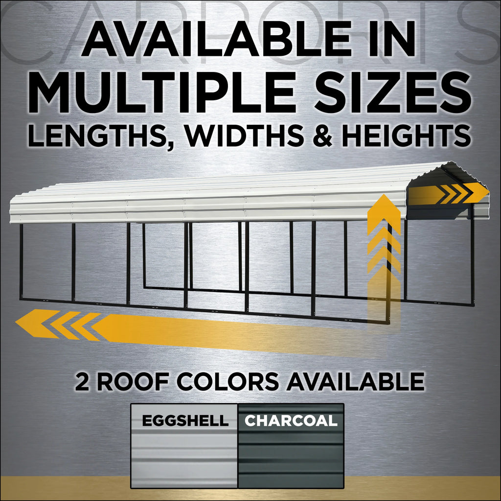 Galvanized Steel Carport Kit, 12' x 20' x 9', Charcoal Q9496