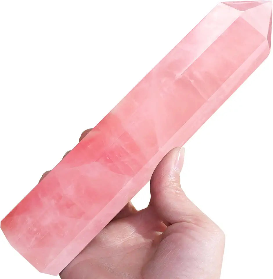 Large Rose Quartz Crystal Tower 7"-7.8" Natural Faceted Prism Wand M402890