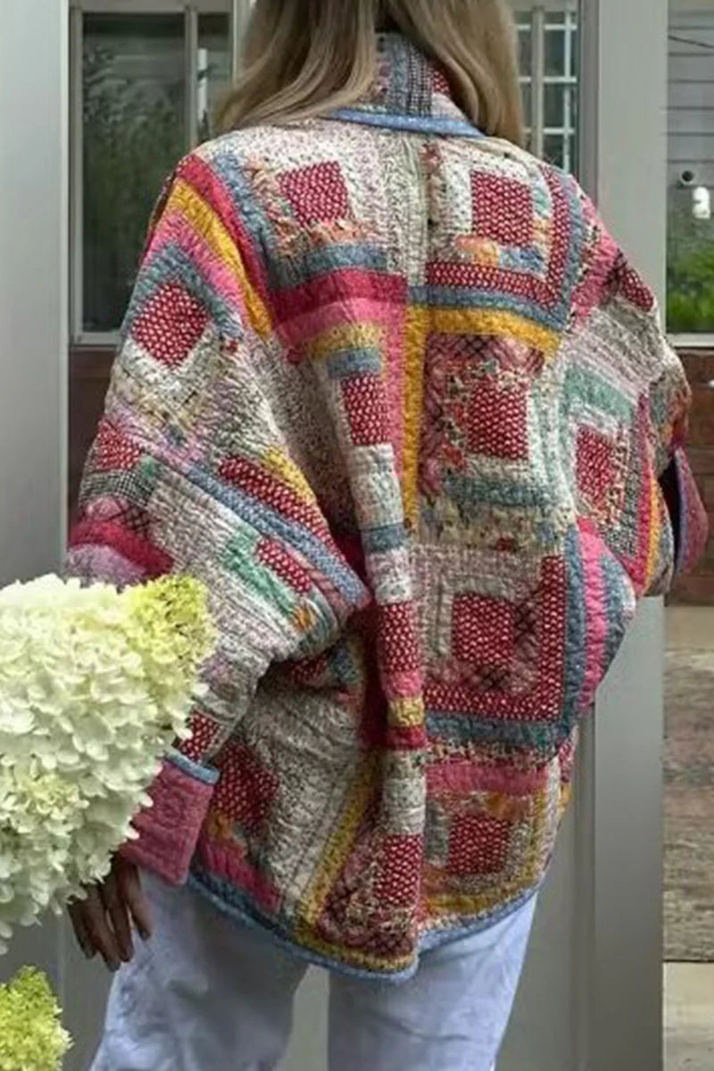 Vintage Geometric Printing Scarf Collar Outerwear G31093