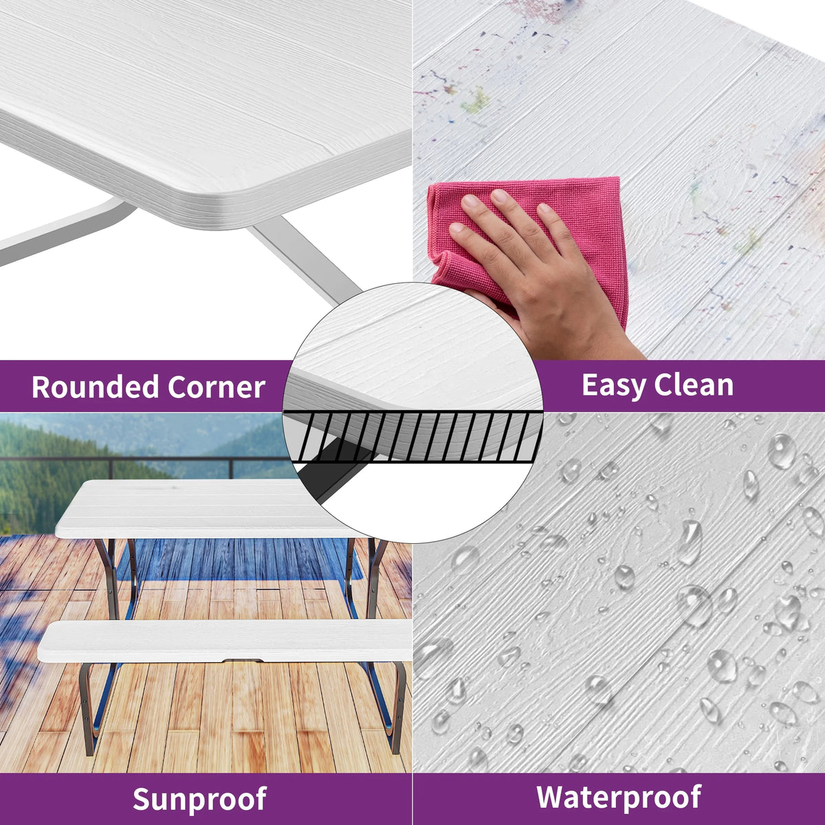 6 ft Picnic Table Bench Set with Umbrella Hole N2816