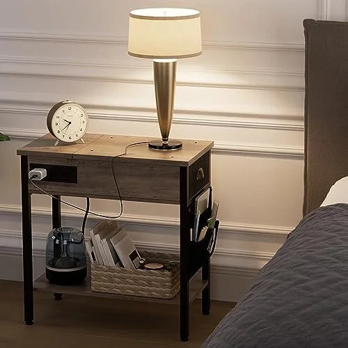 Set of 2 Black Narrow End Tables with Charging Station P28074