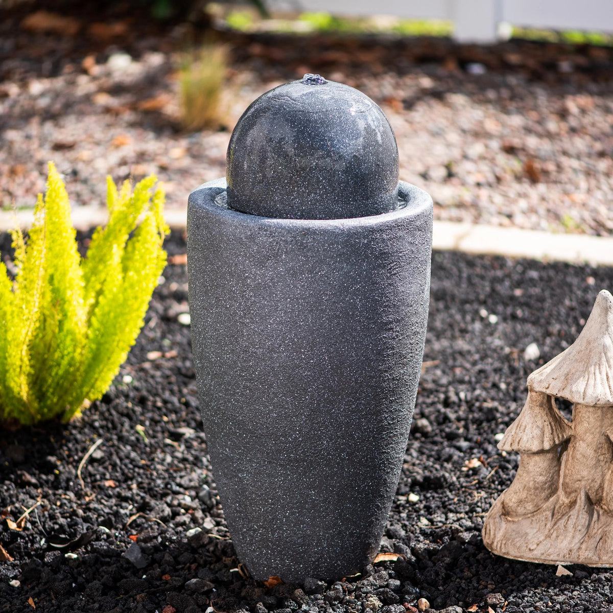 25.98"W Round Stone Indoor/Outdoor Water Fountain with LED Lights, Gray O416
